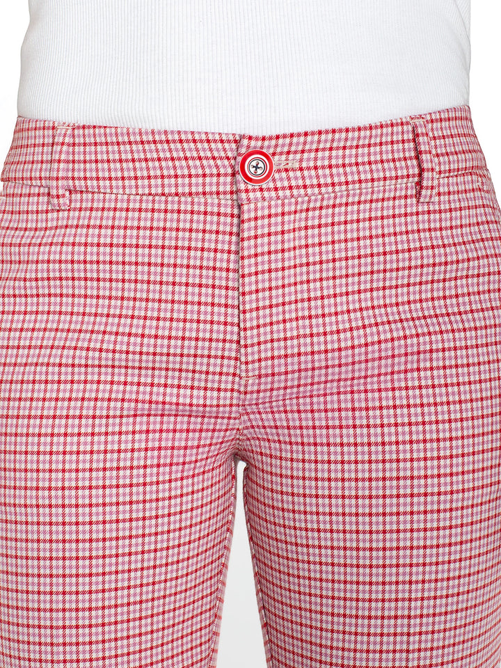 Kelsey Crop Trouser With Side Slit in Cherry Red Plaid