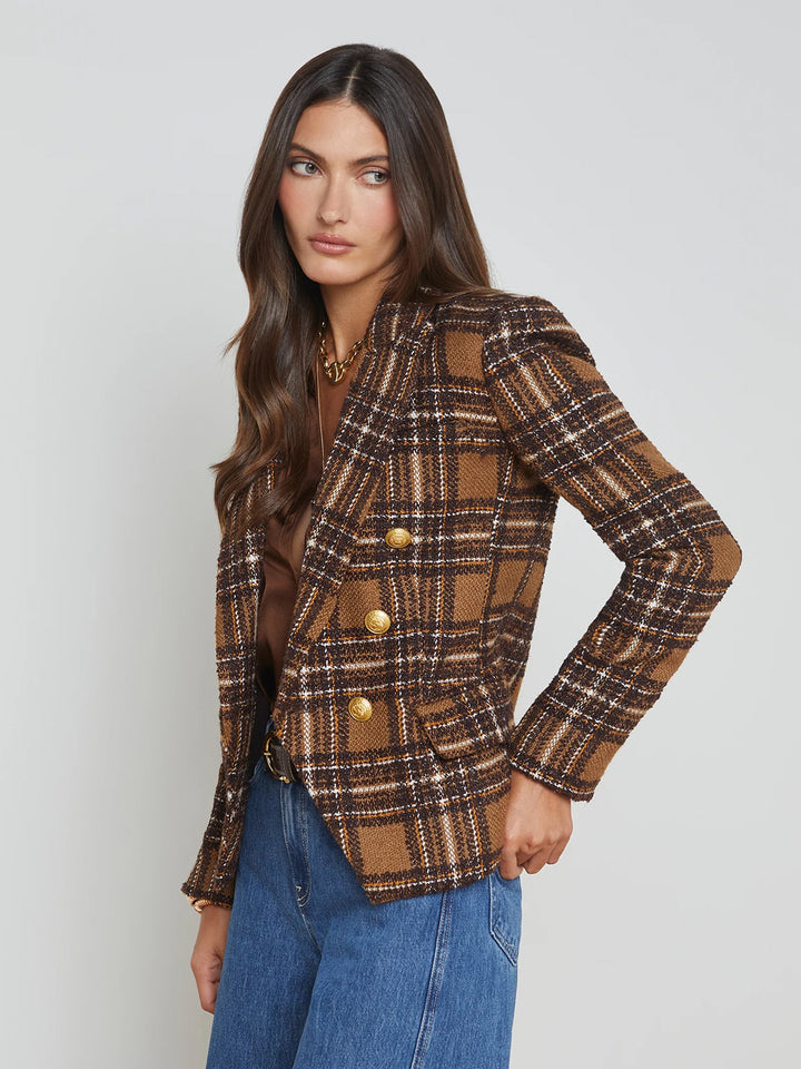 Kenzie Double Breasted Blazer in Brown/Yellow Plaid