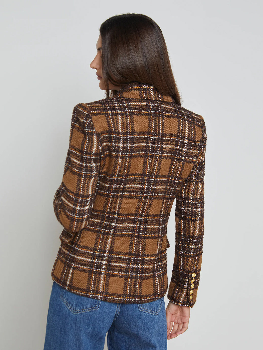 Kenzie Double Breasted Blazer in Brown/Yellow Plaid