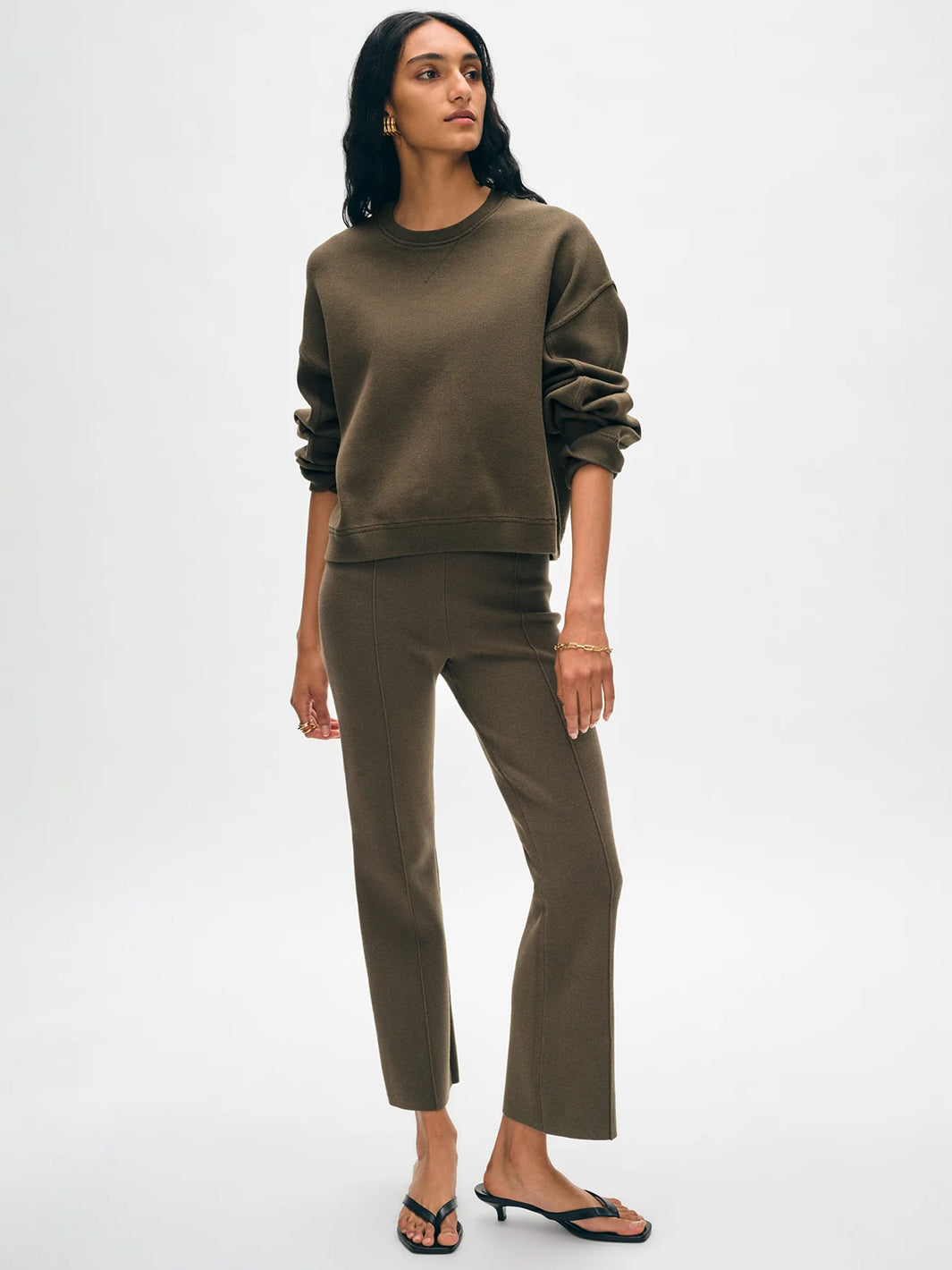 Organic Cotton Kick Flare Pant in Dark Sage