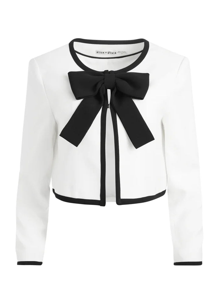 Kidman Bow Front Cropped Jacket in Off White/Black