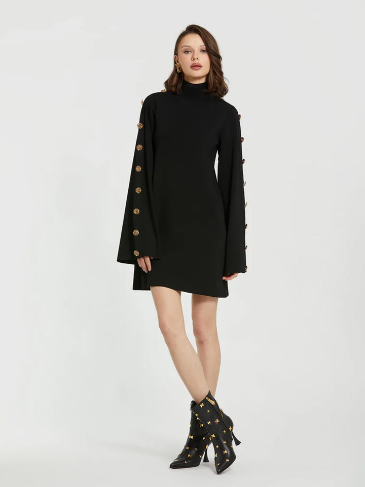 Long Sleeve Mini Knit Dress in Black