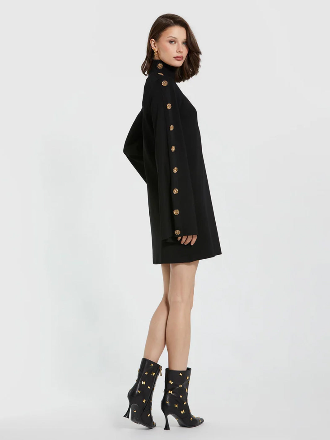 Long Sleeve Mini Knit Dress in Black