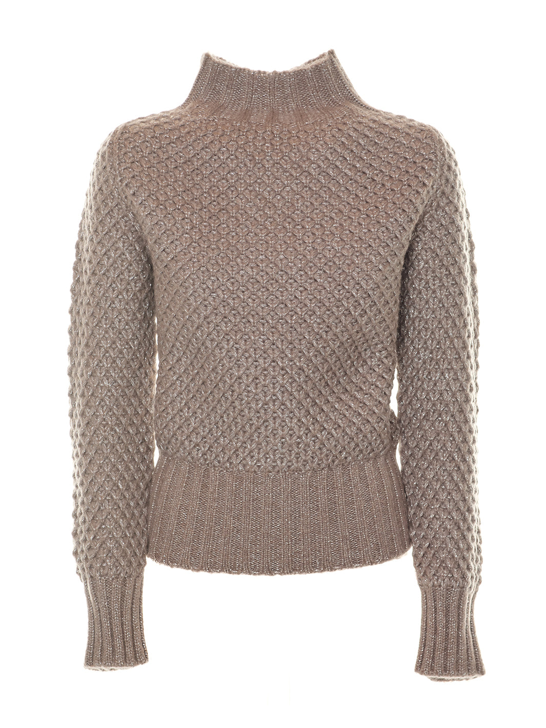 Knitted High Neck Sweater in Beige