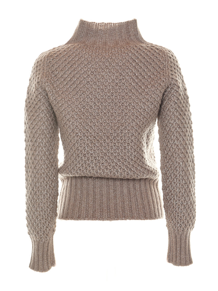 Knitted High Neck Sweater in Beige