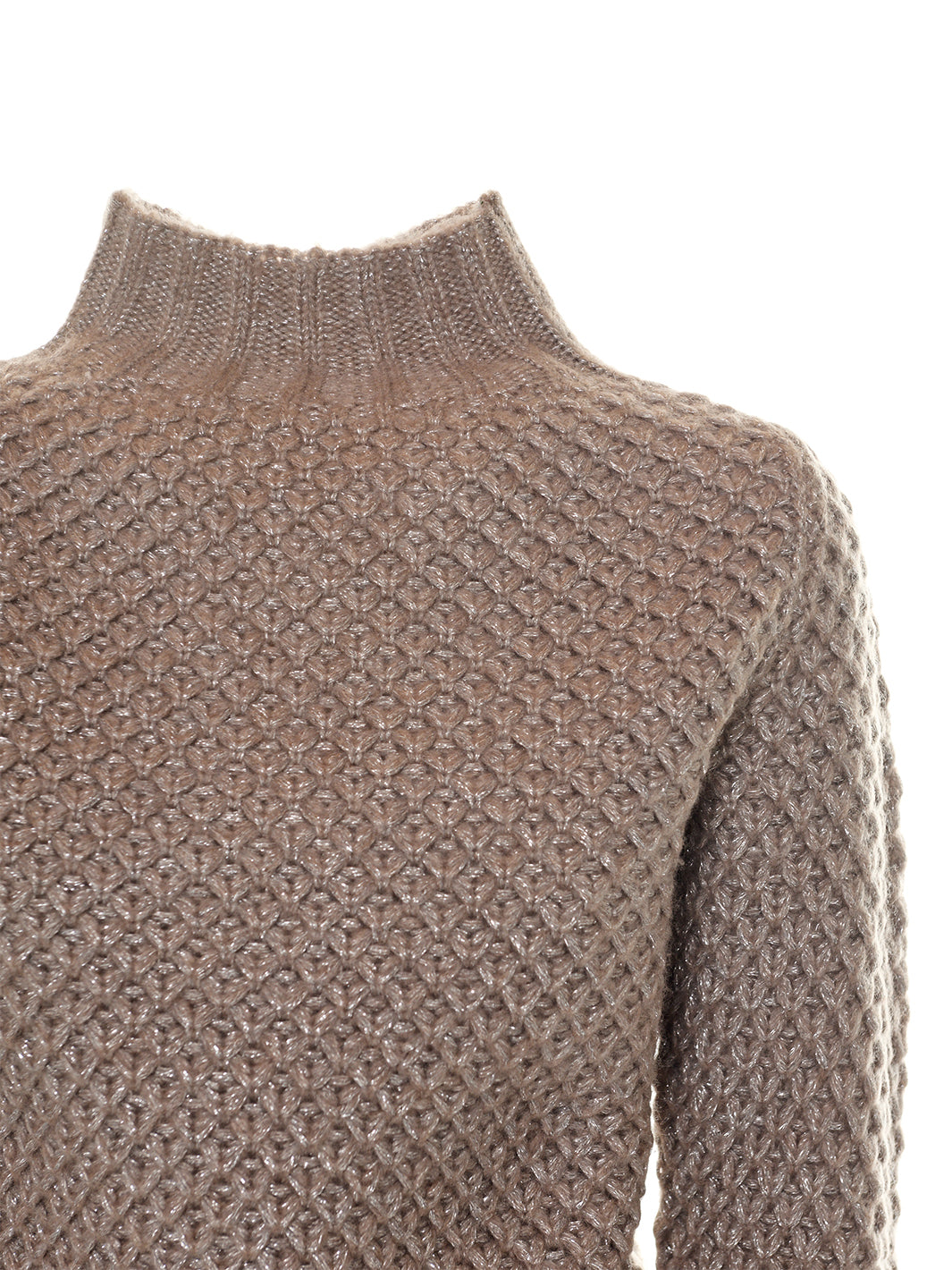 Knitted High Neck Sweater in Beige