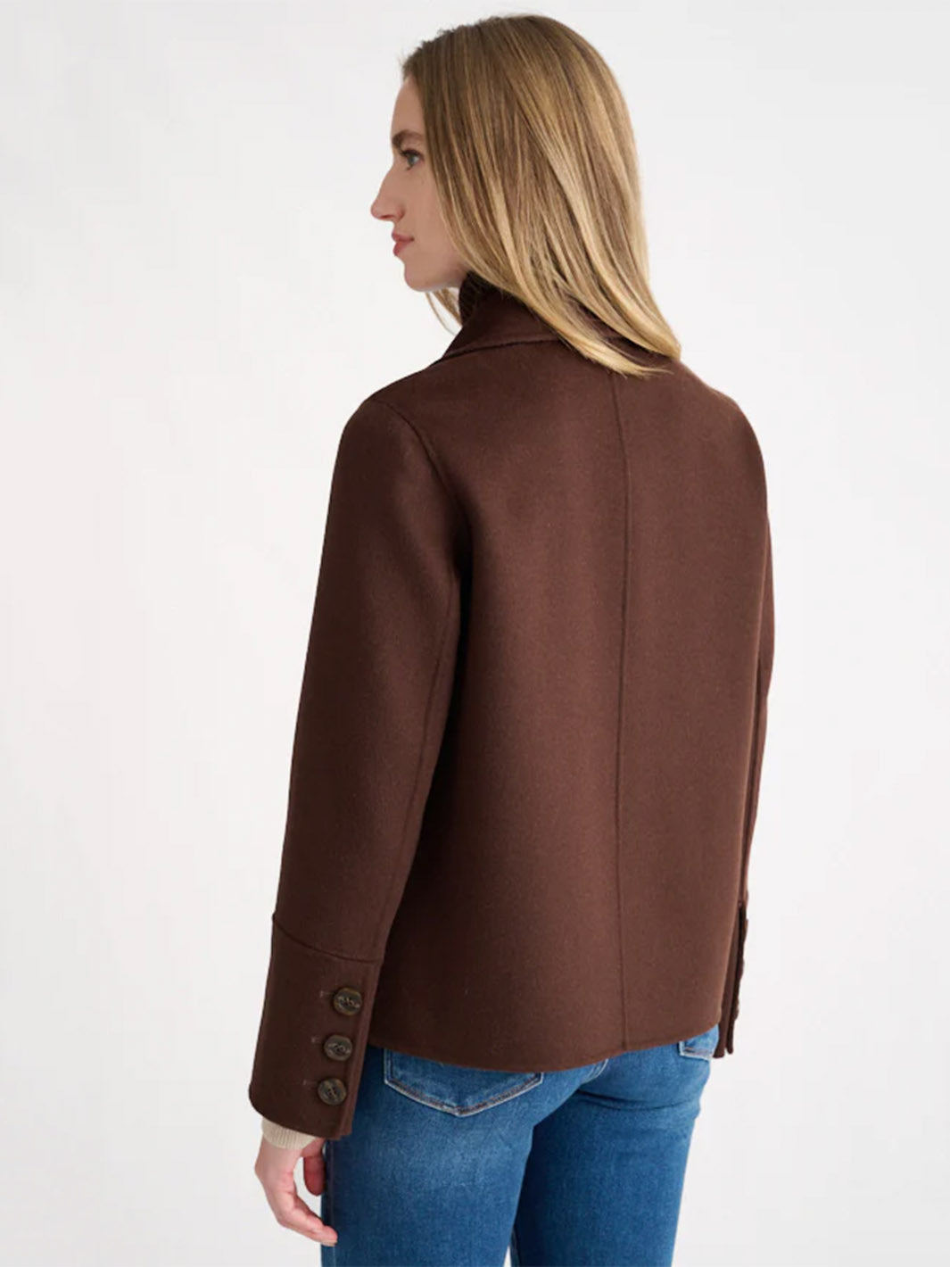 Cable Knit Insert Notch Collar Coat in Chocolate