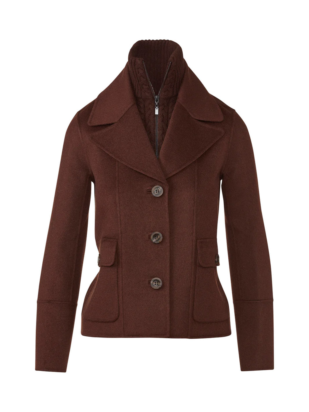 Cable Knit Insert Notch Collar Coat in Chocolate