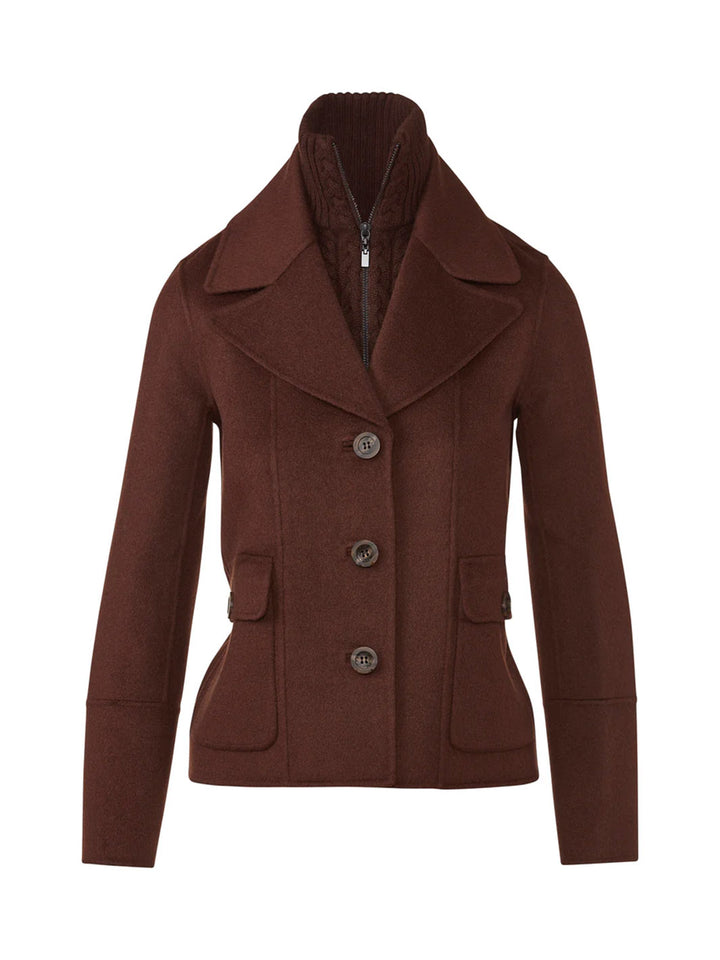 Cable Knit Insert Notch Collar Coat in Chocolate