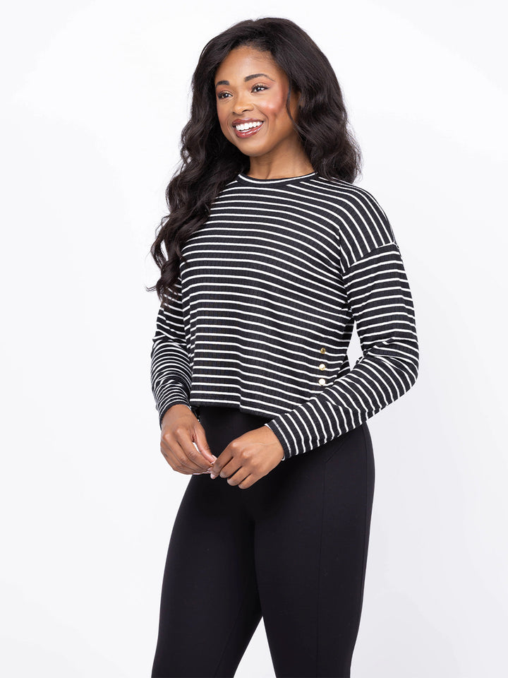 The Knit Stripe Long-Sleeve Tee in Black Multi