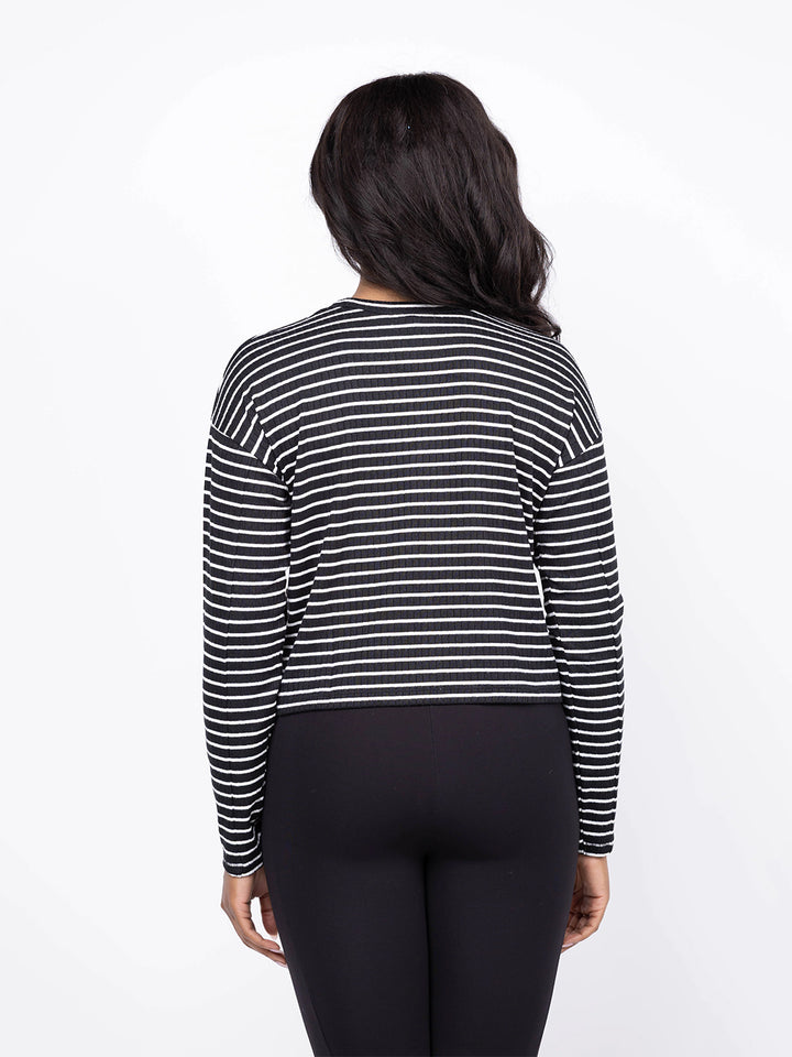 The Knit Stripe Long-Sleeve Tee in Black Multi