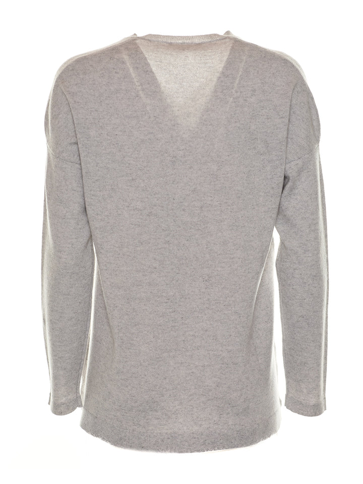Knitted V-Neck Sweater in Grey