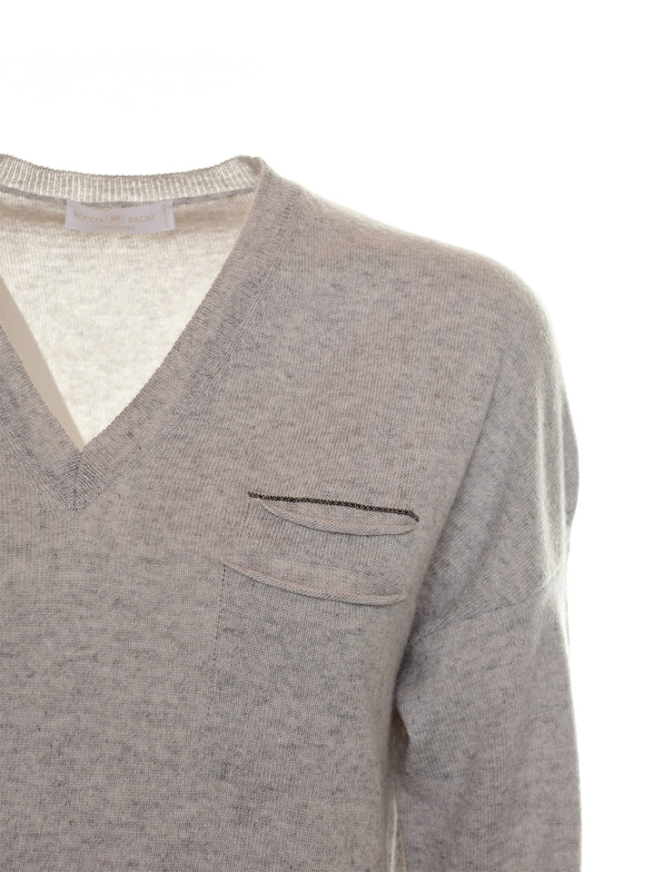 Knitted V-Neck Sweater in Grey