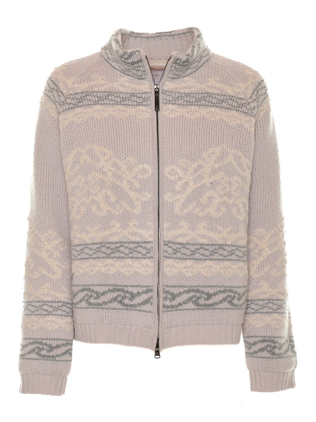 Knitted Zip Cardi in Beige