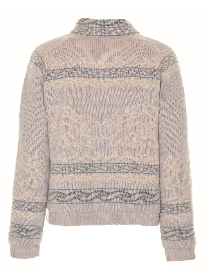 Knitted Zip Cardi in Beige
