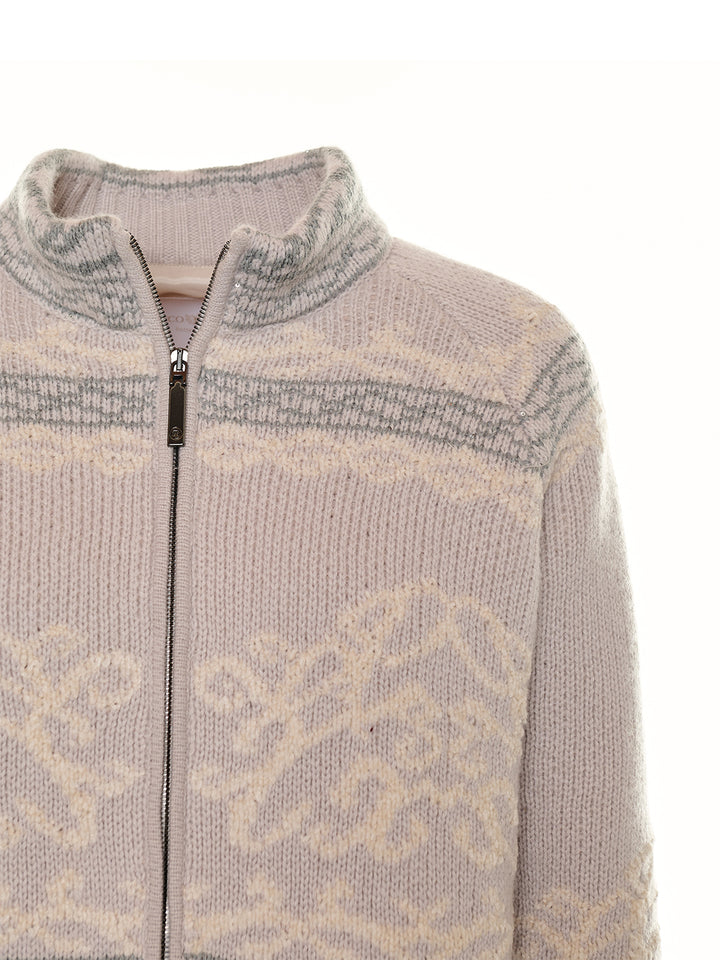 Knitted Zip Cardi in Beige