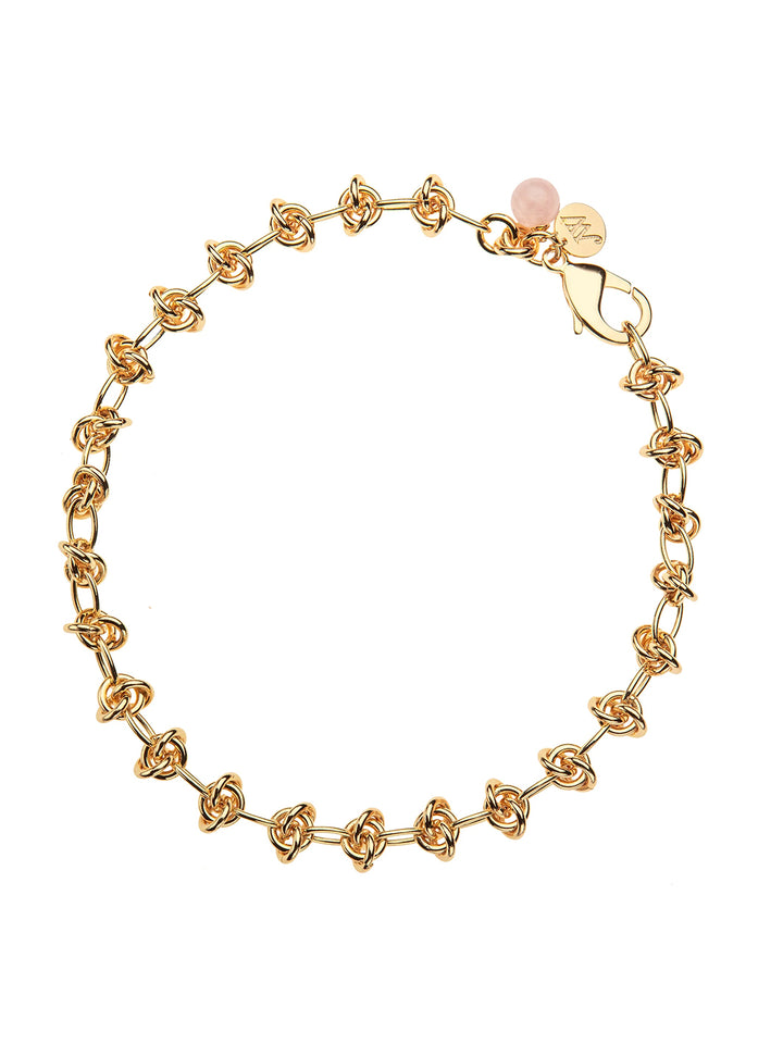 In a Knot Chain with Rose Quartz Bead in Gold