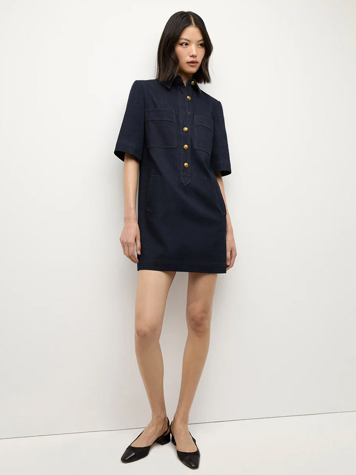 Koulis Mini Denim Dress in Midnight Wash