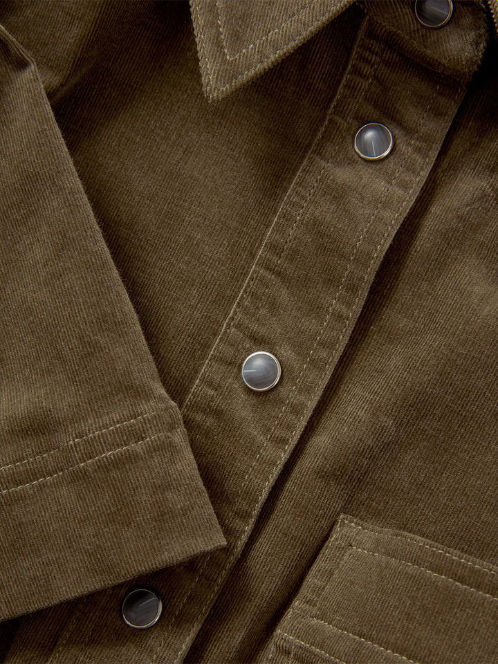 Koulis Mini Shirt Dress in Green Corduroy Cypress