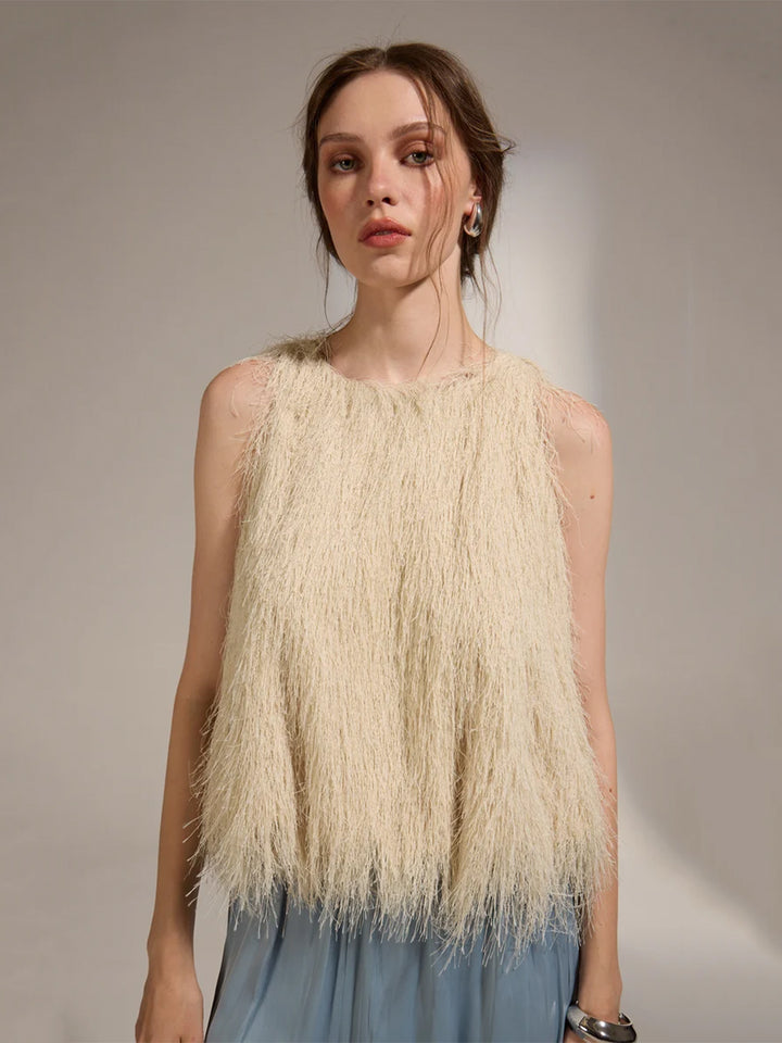 Kula Furry Top in Ecru