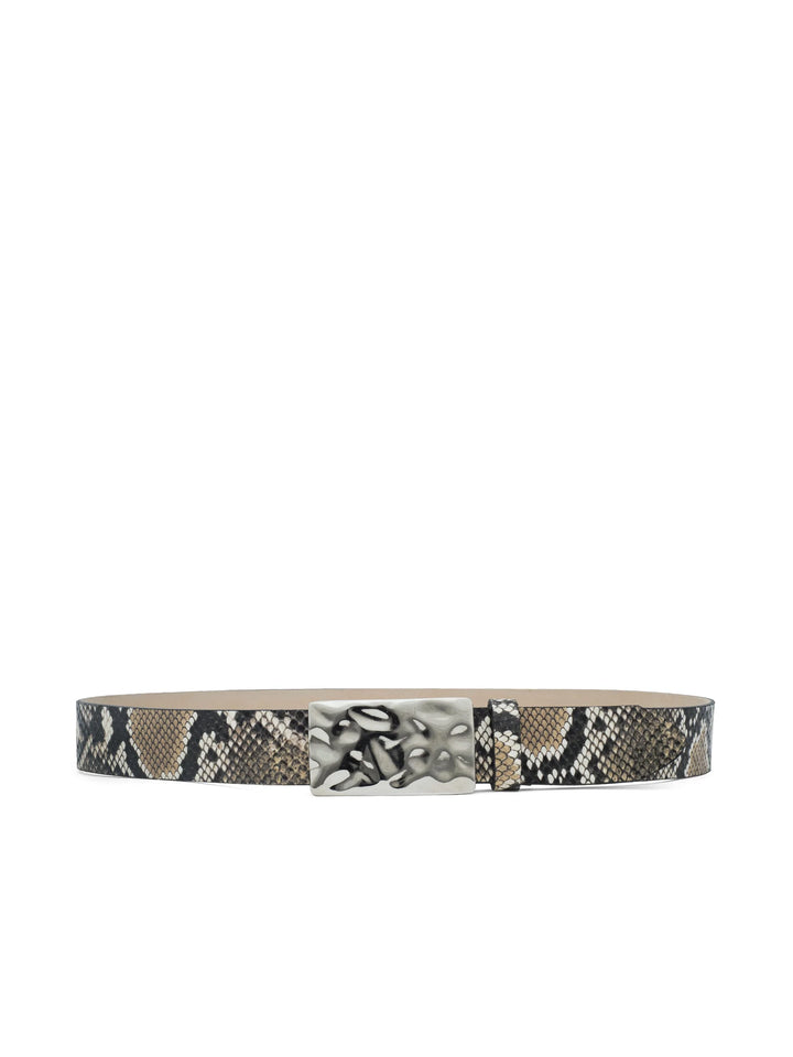 Chara Snake-Embossed Leather Belt in Dark Snake