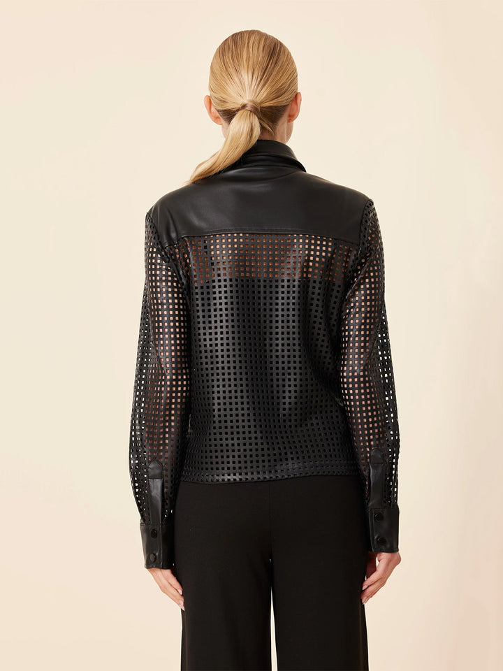 Faux Leather Laser Cut Shirt in Black