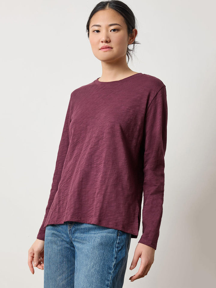 Long Sleeve Boyfriend Tee in Merlot