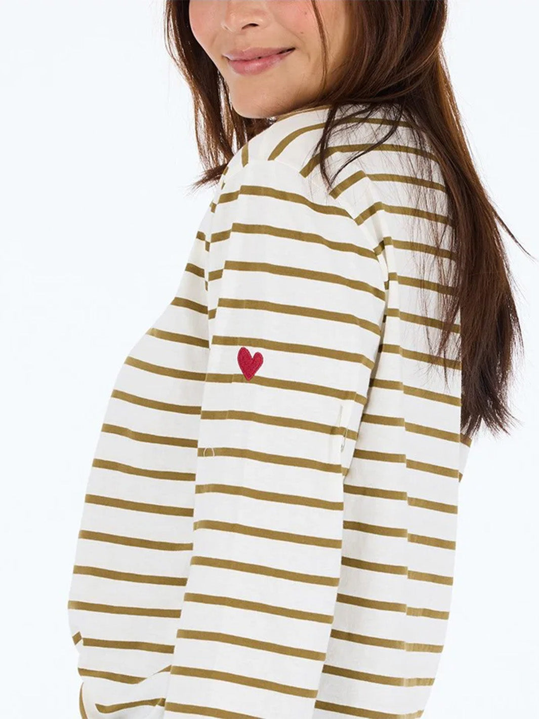 Striped Long Sleeve Tee in White/Camel