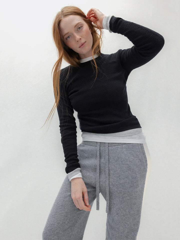 Long-Sleeve Ribbed Tee in Black