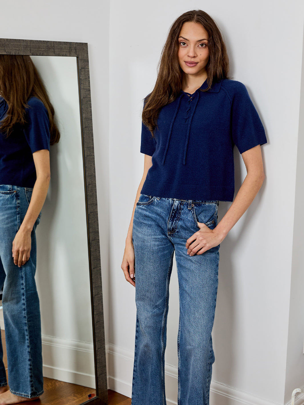 Lace-Up Sweater in Navy