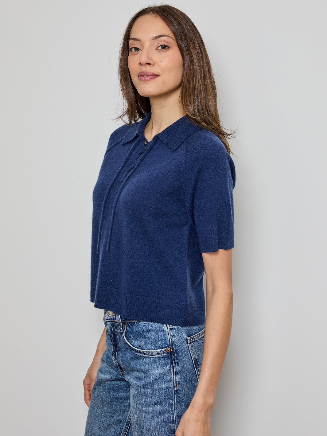 Lace-Up Sweater in Navy