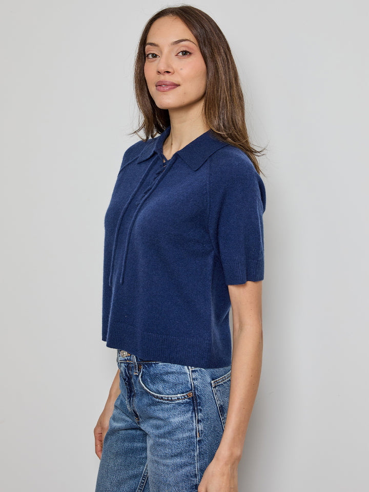 Lace-Up Sweater in Navy
