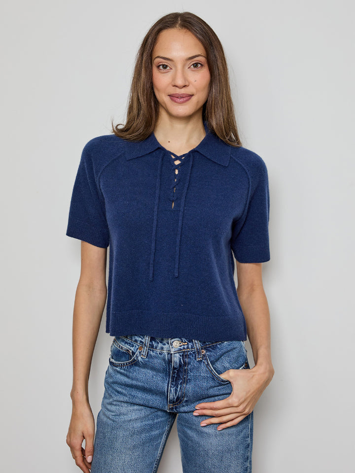 Lace-Up Sweater in Navy