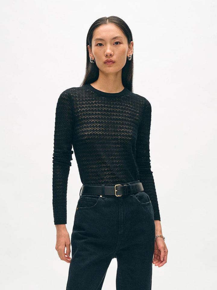 Superfine Merino Lace Stitch Top in Black