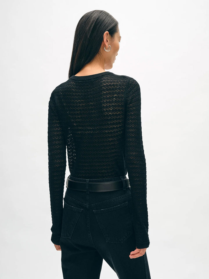 Superfine Merino Lace Stitch Top in Black