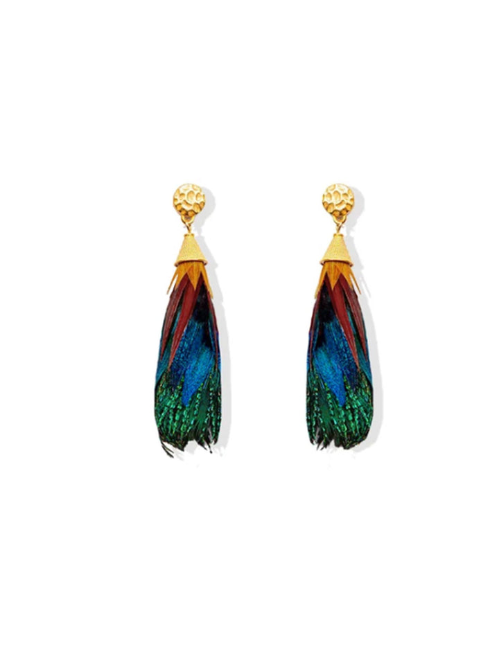 Leigh Feather Statement Earrings in Gold