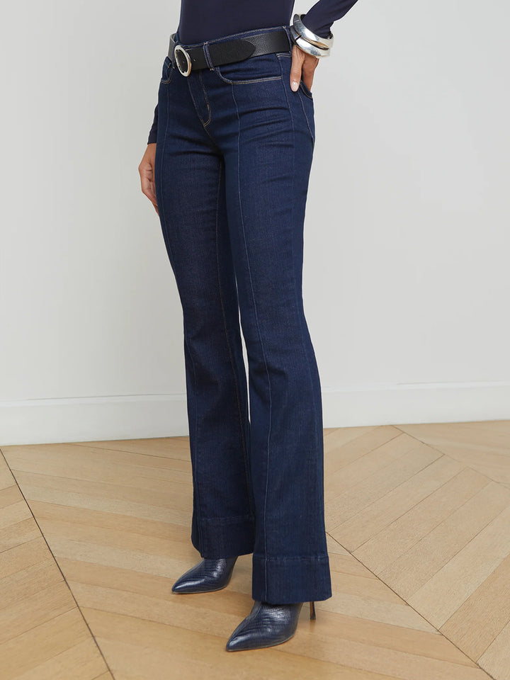 Lenora Low Rise Seamed Flared Jean in Koval