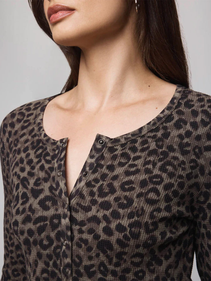 Thermal Forever Henley in Leopard Print