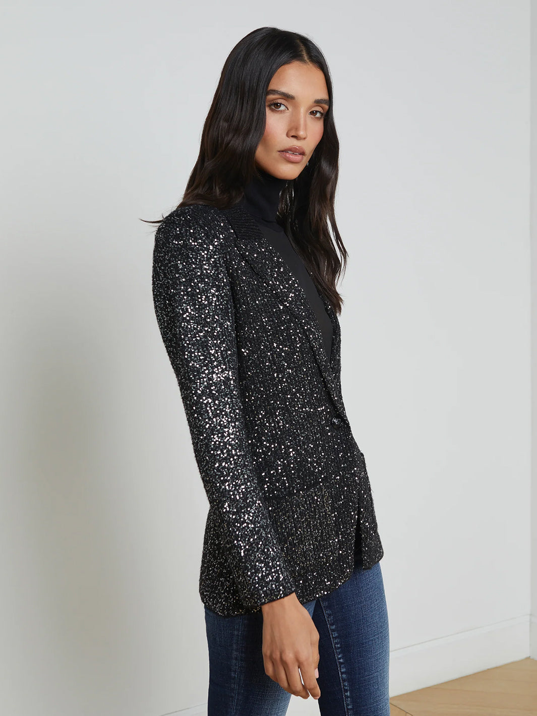 Leonora Sequin Knit Blazer in Black