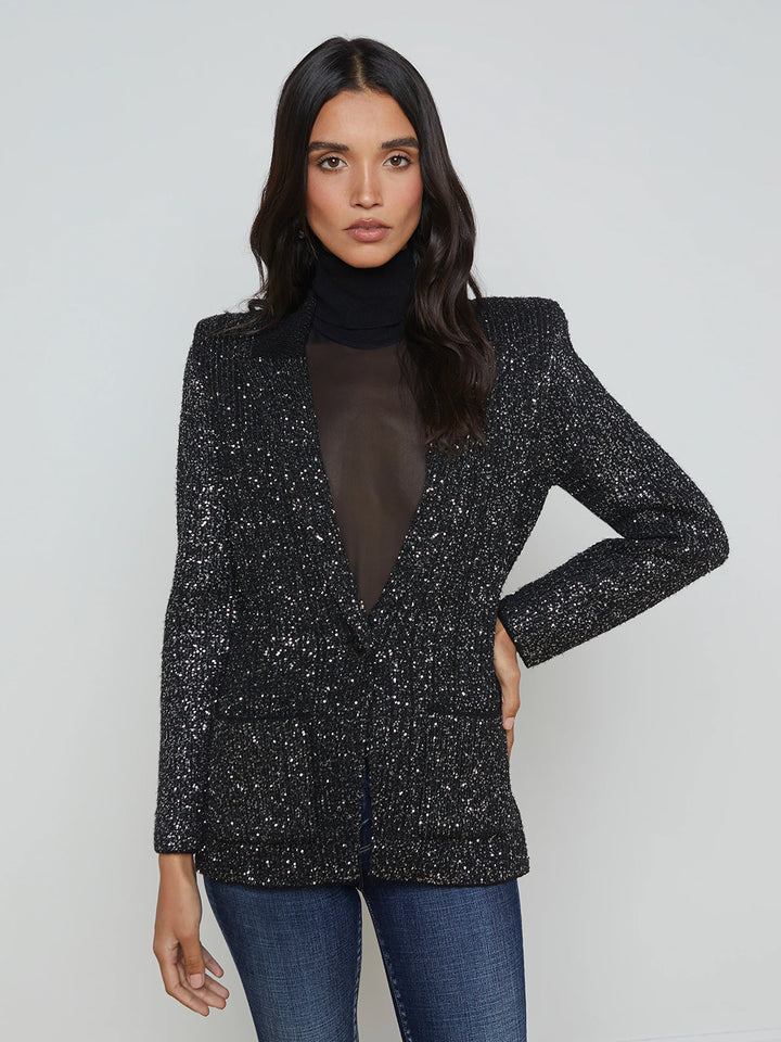 Leonora Sequin Knit Blazer in Black