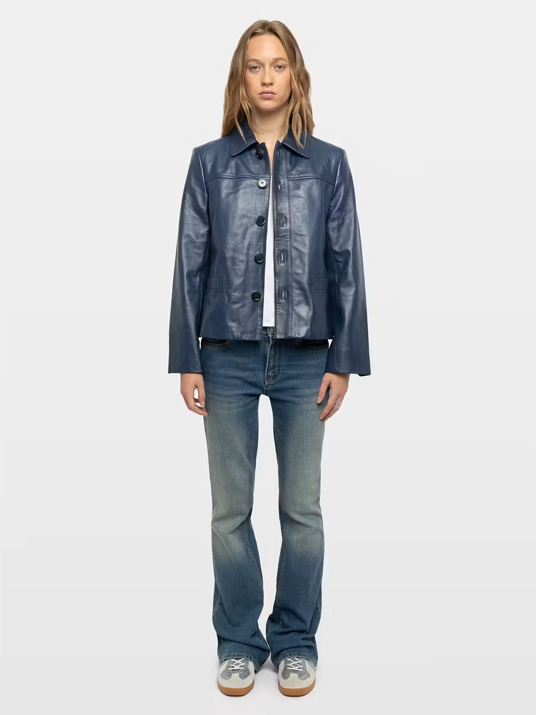Liamys Leather Jacket in Marine