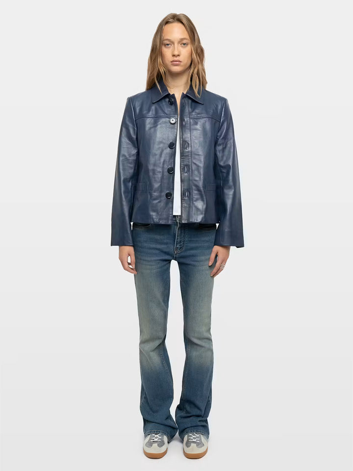 Liamys Leather Jacket in Marine