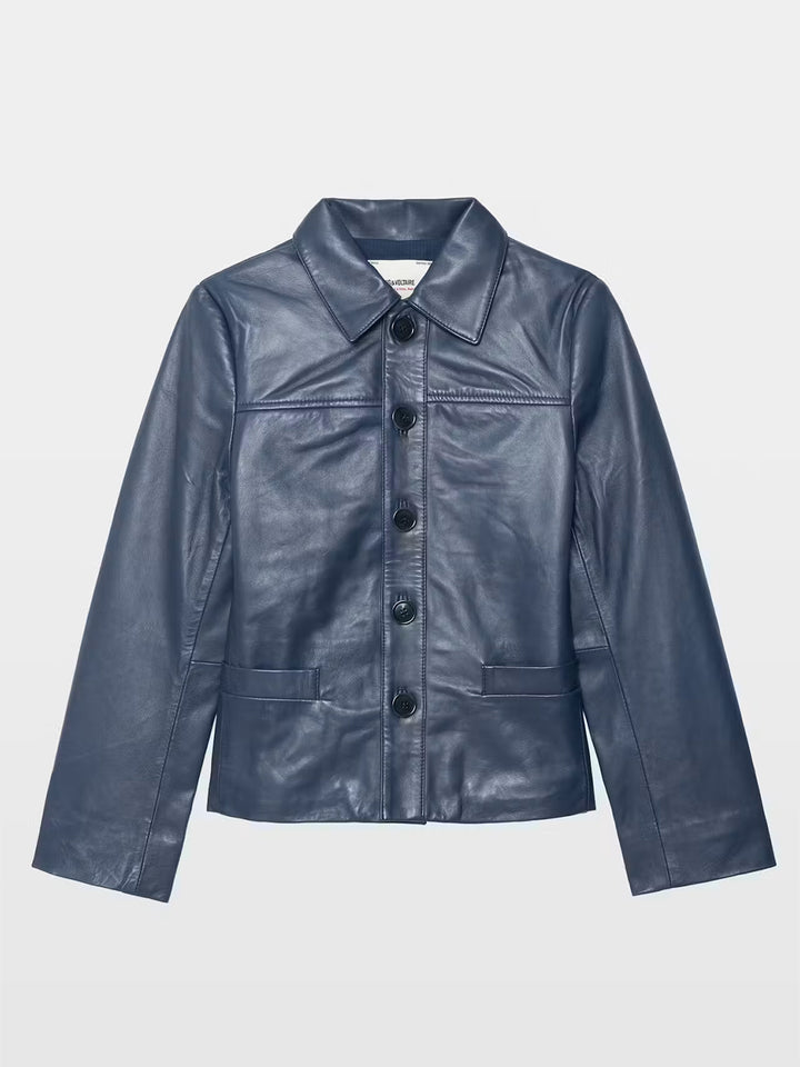 Liamys Leather Jacket in Marine
