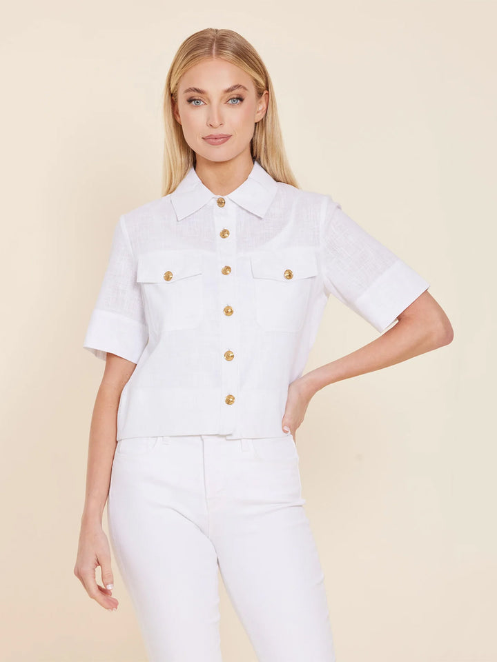Linen Gold Button Top in White