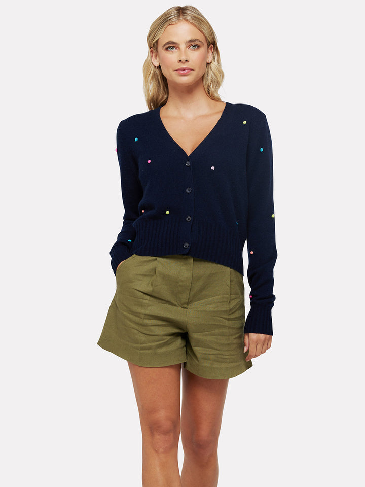 Little Pom Cardigan in Navy Lime