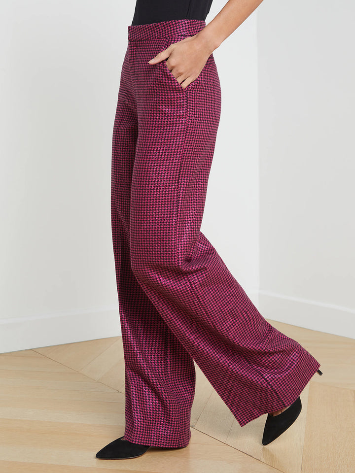 LIVVY Straight Leg Trouser in Pink /Black Houndstooth
