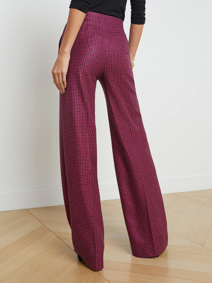 LIVVY Straight Leg Trouser in Pink /Black Houndstooth