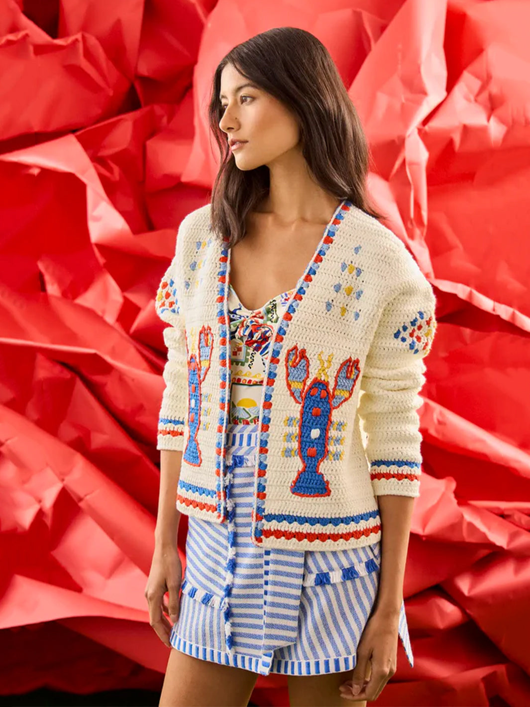 Callen Cardigan in Lobster Multi
