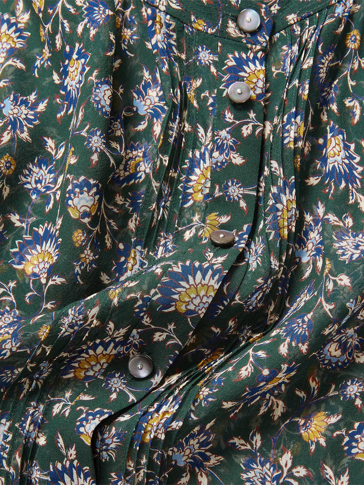 Lollie Floral Button-Down Blouse in Dark Hunter Green Multi