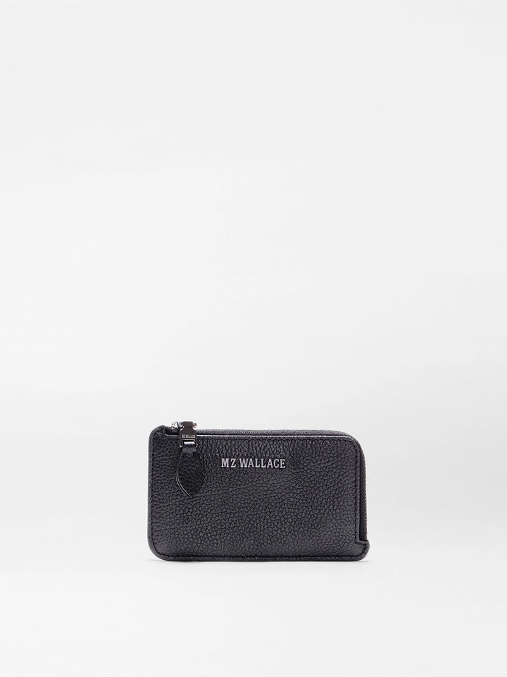 Grain Leather Zip Card Case in Black